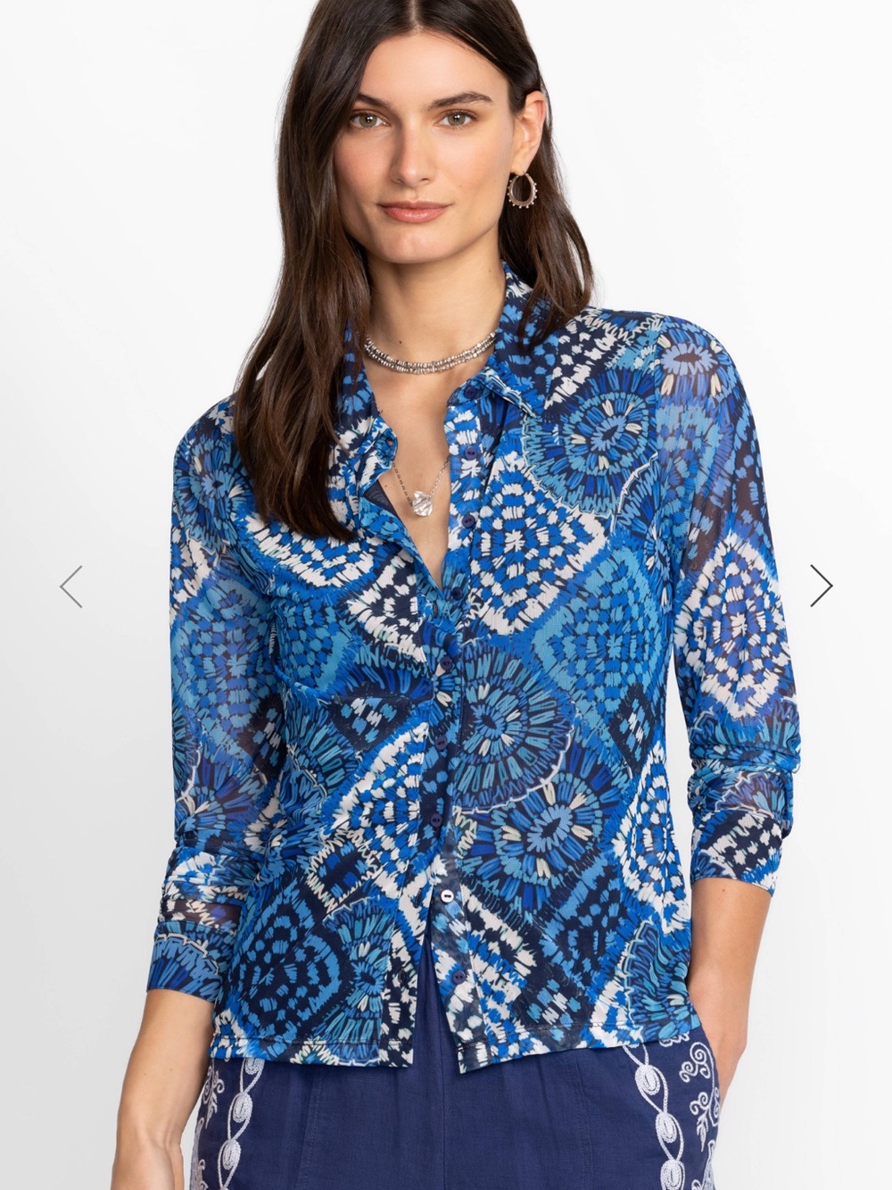 Johnny Was Jade NWT Devin Mesh Button Down Shirt Blouse Blouse Size L